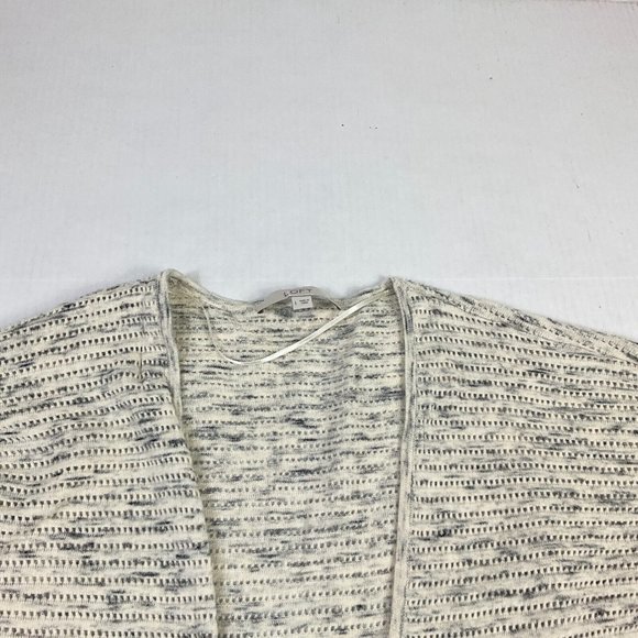 LOFT Cardigan Cotton Ivory Gray Long Sleeve Open Front Knit Sweater Size L Large - Picture 3 of 7